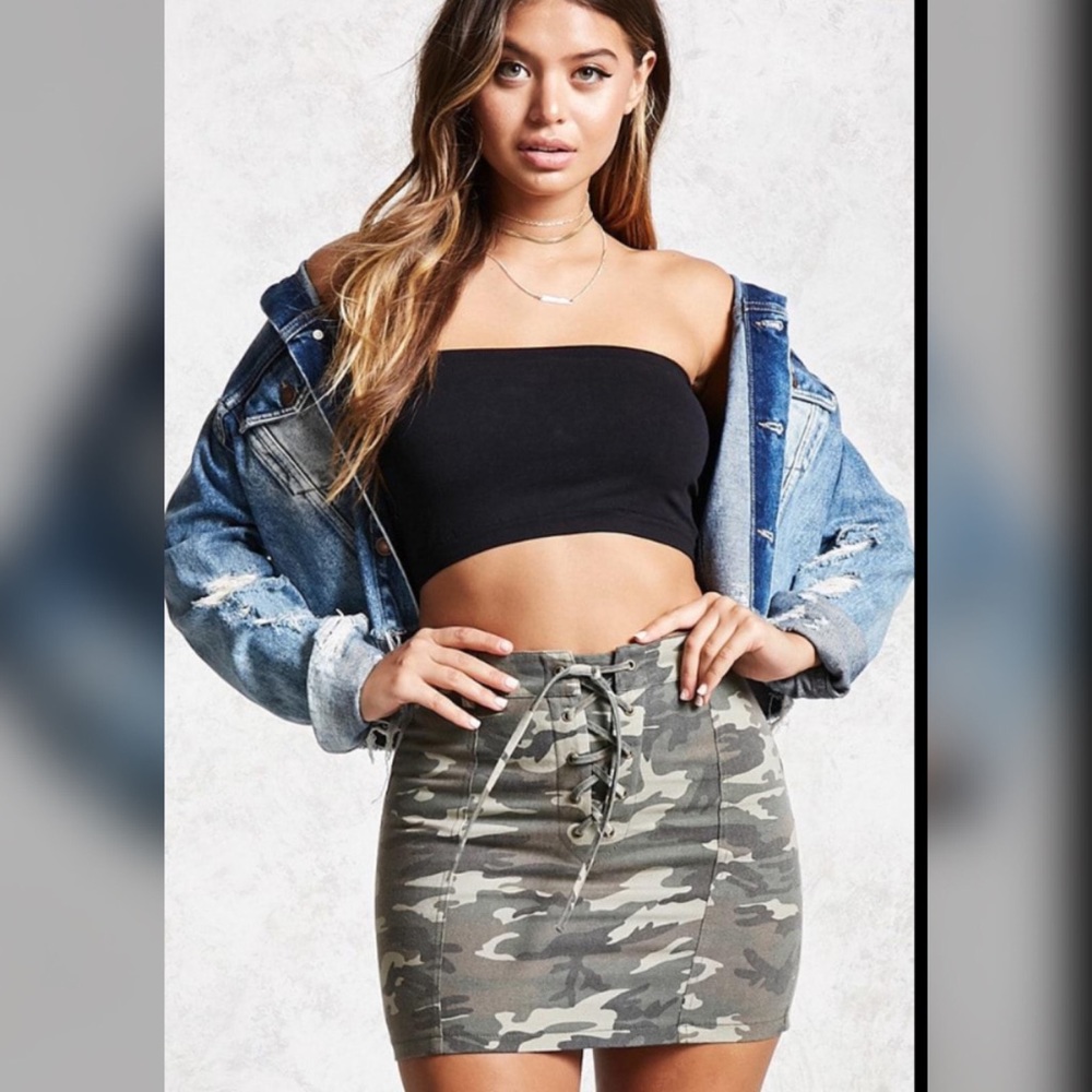 Forever 21 Camo Lace Up Front Skirt